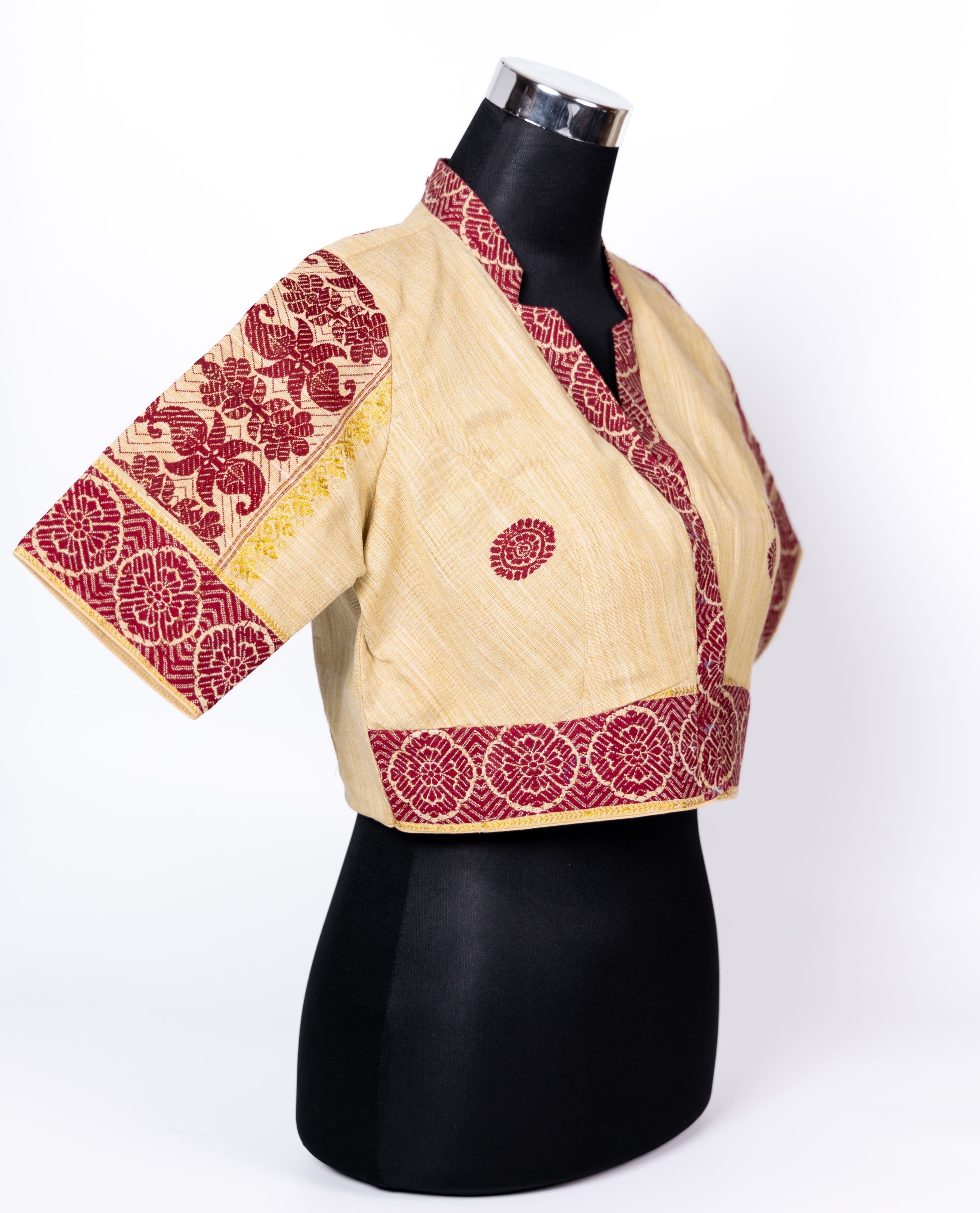 TRADITIONAL ASSAMESE DESIGNED V- NECK BLOUSE.